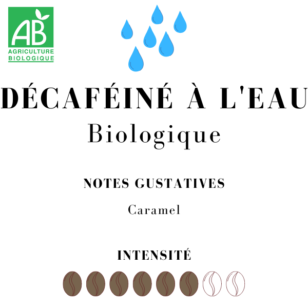 Café bio Décaféiné à l'eau en grains 250g